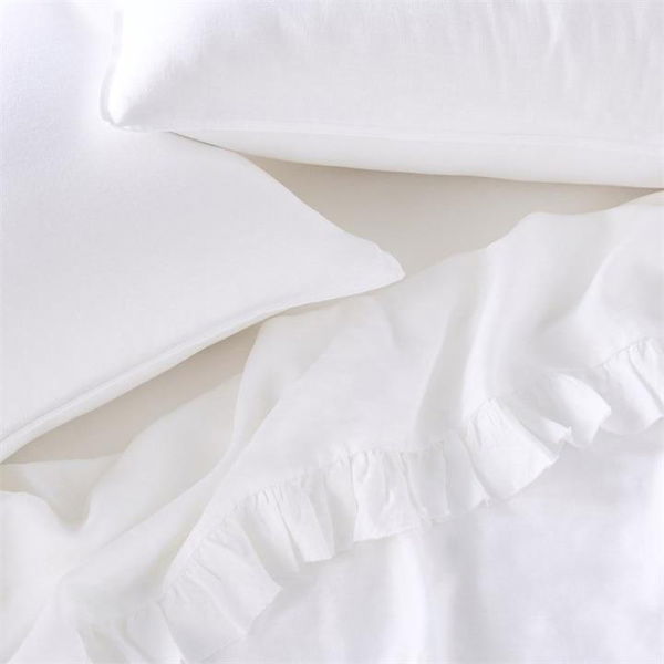 Adairs Vintage Washed Linen Ruffle White Flat Sheet (White Double)