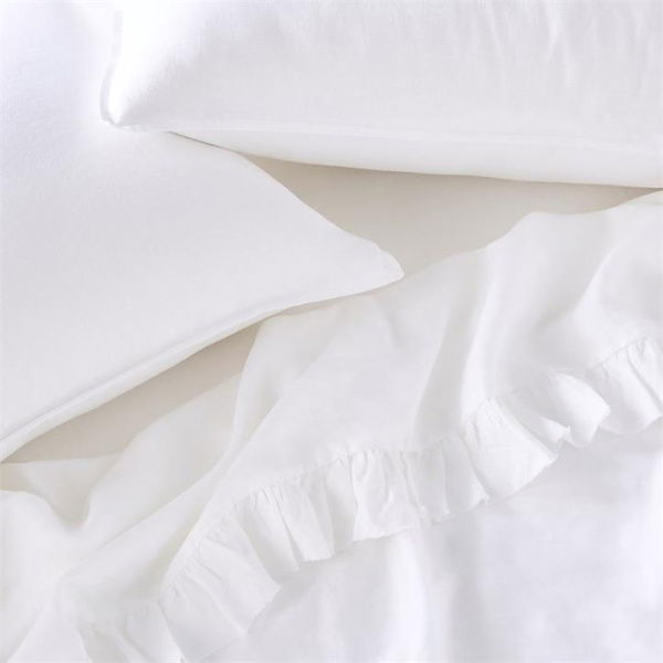 Adairs White Vintage Washed Linen Ruffle King Flat Sheet