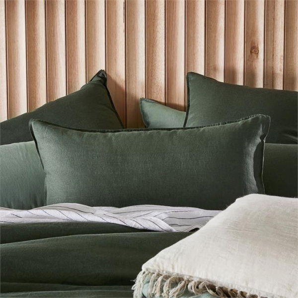 Adairs Vintage Washed Linen Thyme Pillowcase - Green (Green European Pillowcase Each)