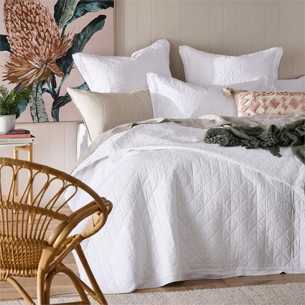 Adairs White Queen/King Vintage Washed Linen Coverlet