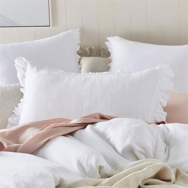 Adairs White European Pillowcase Each Vintage Washed Linen White Ruffle Pillowcases