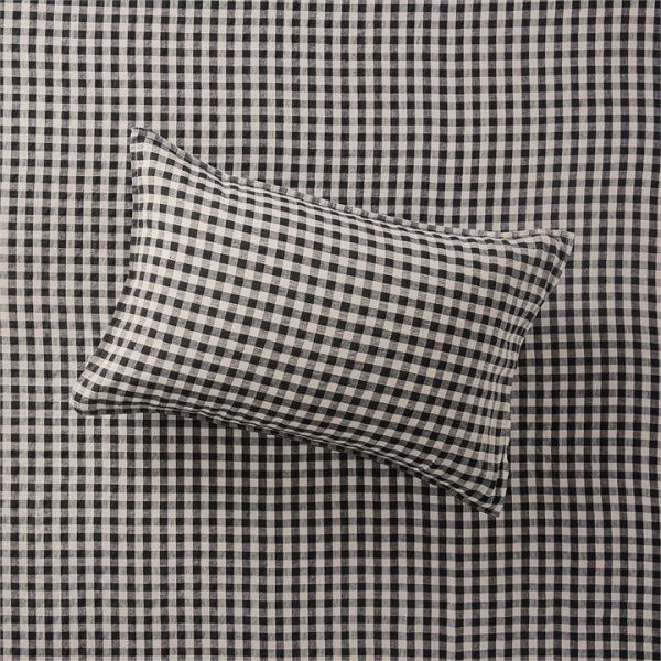 Adairs Vintage Washed Onyx Check Pillowcases - Black (Black Queen Pillowcase Pair)