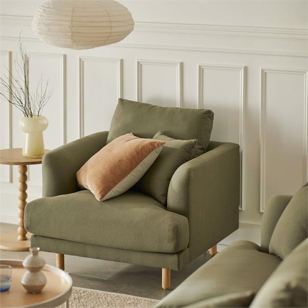 Adairs Virginia Khaki 1 Seater Sofa - Green (Green 1 Seater)