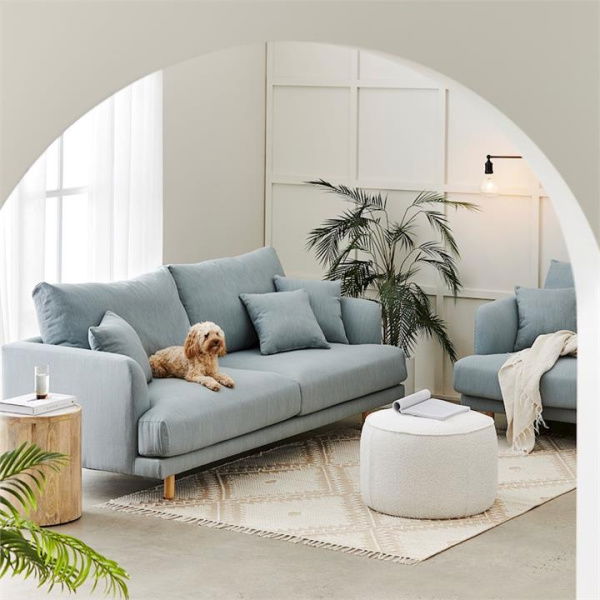 Adairs Virginia Sofa Collection 3 Seater Dusty Blue (Blue 3 Seater)