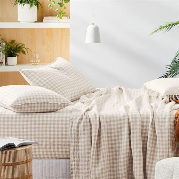 Adairs Natural VW Linen Bedlinen Linen Check King SS