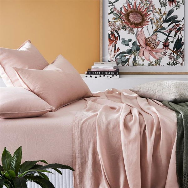 Adairs VW Linen Sheet Separates Super King Nude Pink Fitted (Pink Super King Fitted Sheet)