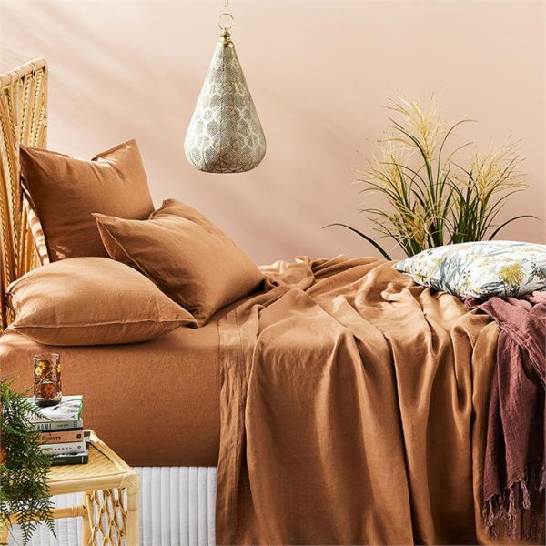 Adairs VW Linen Sheet Sets Queen Caramel SS - Brown (Brown Queen)