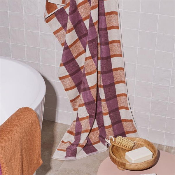 Adairs Wentworth Grape Multi Check - Purple (Purple Hand Towel)