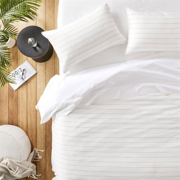 Adairs White Stripe Stitch Quilt Cover Set (White King)