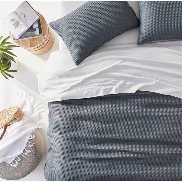 Adairs Grey Queen Windsor Waffle Charcoal Quilt Cover Set Grey