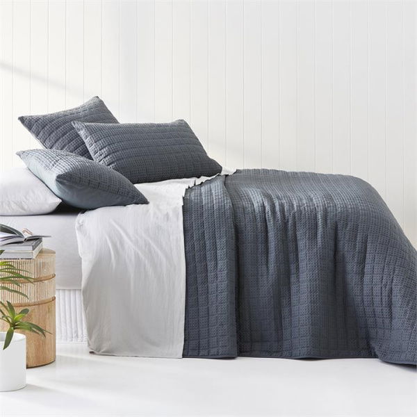 Adairs Windsor Waffle Charcoal Quilted Coverlet Set - Grey (Grey Queen/King)