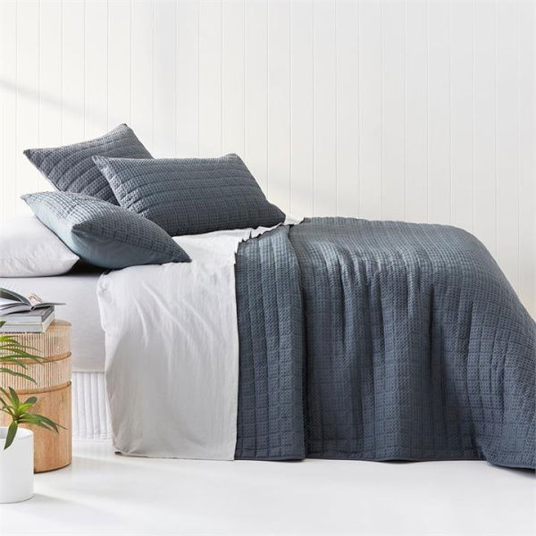 Adairs Grey European Pillowcase Each Windsor Waffle Charcoal Quilted