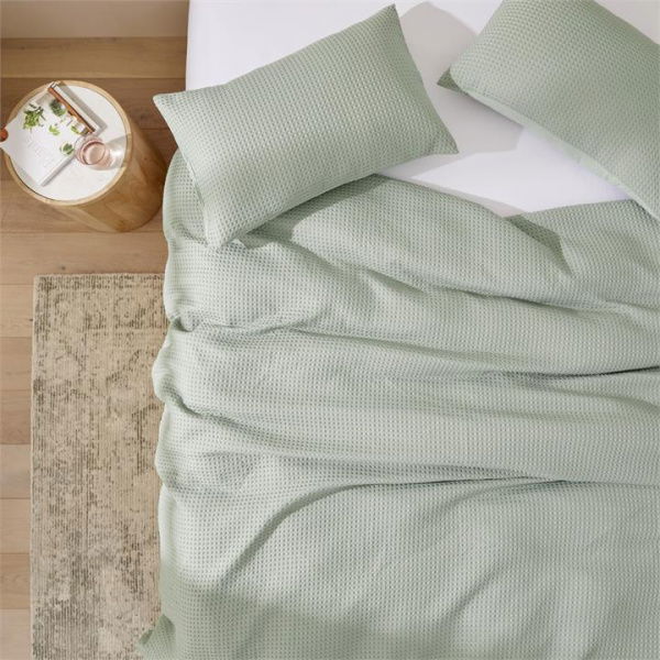 Adairs Green Double Windsor Waffle Eucalyptus Quilt Cover Set Green