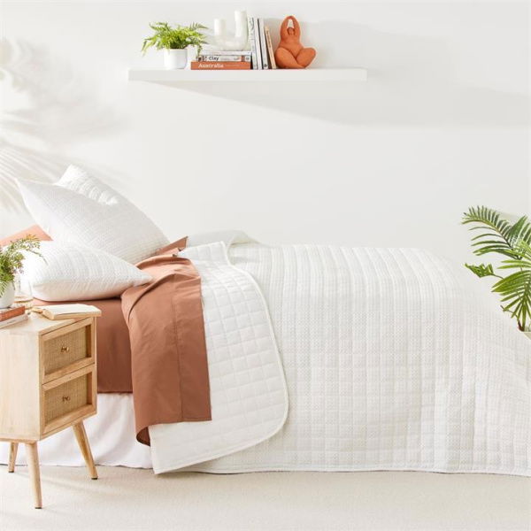 Adairs Windsor Waffle White Single/Double Quilted Coverlet Set (White Single/Double)