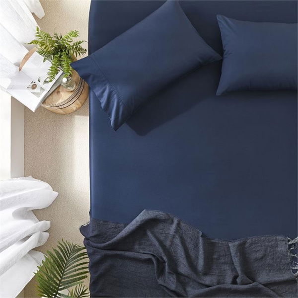 Adairs Worlds Softest Cotton Navy Fitted Sheet Separates - Blue (Blue King Extra Depth)