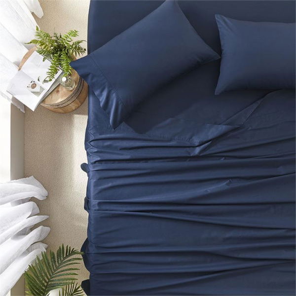 Adairs Worlds Softest Cotton Navy Sheet Set - Blue (Blue King Extra Depth)