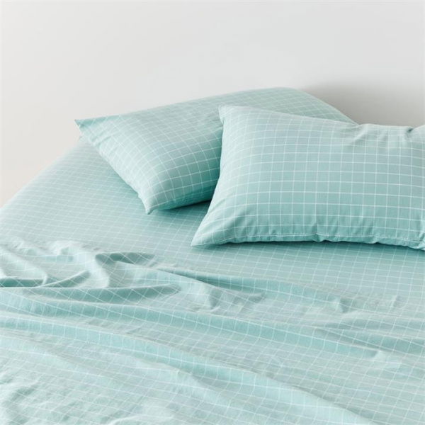 Adairs Blue Double Yarn Dyed Mint Blue Grid Sheet Set