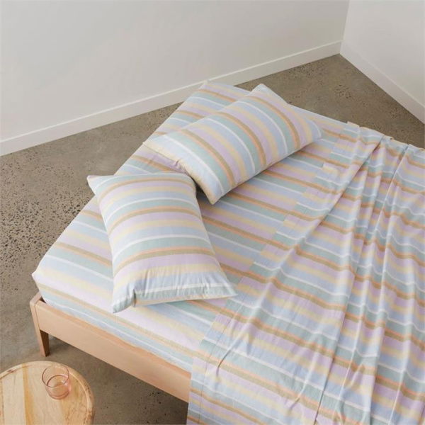 Adairs Yarn Dyed Sorbet Stripe Sheet Set - Blue (Blue King Extra Depth)