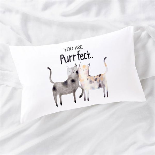 Adairs White You Are Purrfect Text Standard Pillowcase 48cm x 74cm