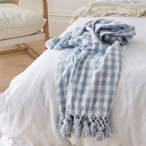 Adairs Blue Throw Zola Light Denim & White Throw Blue