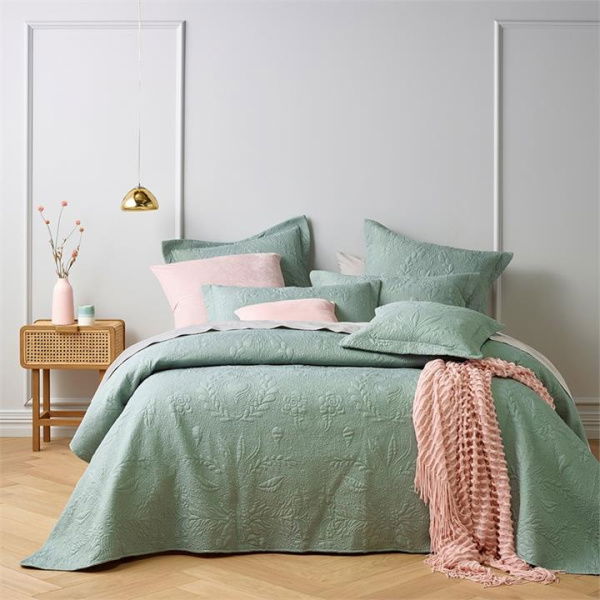 Bianca Florida Sage Bedspread Set - Green By Adairs (Green European Pillowcase Each)