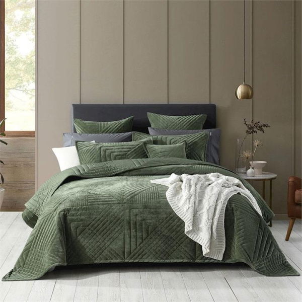 Adairs Olive Green Bianca Samatra Queen/King Coverlet Set