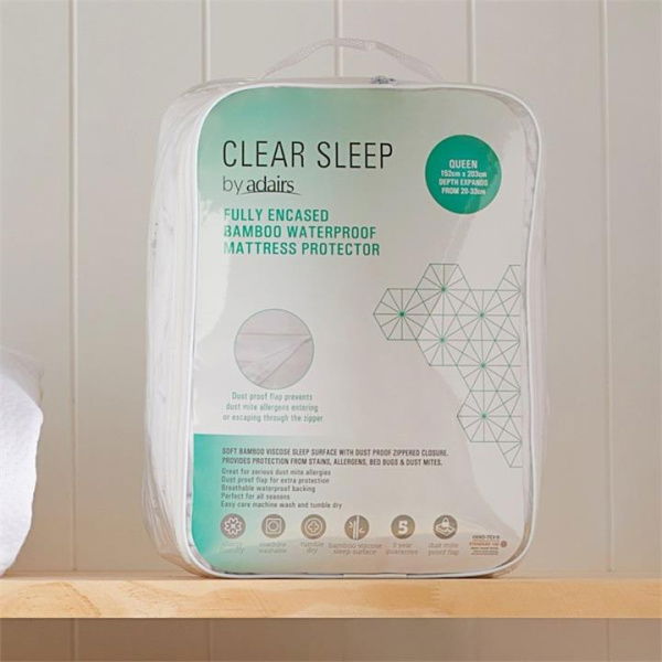 Clear Sleep White Bamboo Fully Encased Waterproof Double Mattress Protector