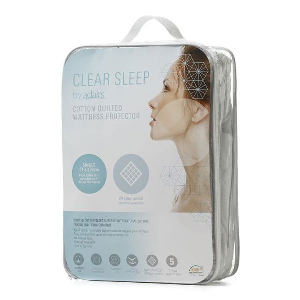 Clear Sleep Cotton Quilted Mattress Protector - White By Adairs (White Double)