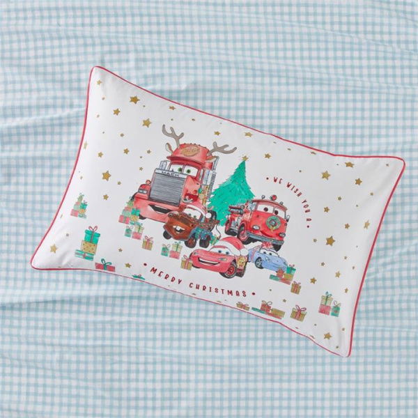 Disney Red Pillowcase Pixar Cars Christmas Text