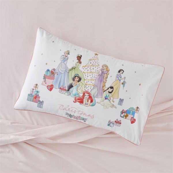 Adairs Pink Pillowcase Disney Princesses Christmas Text