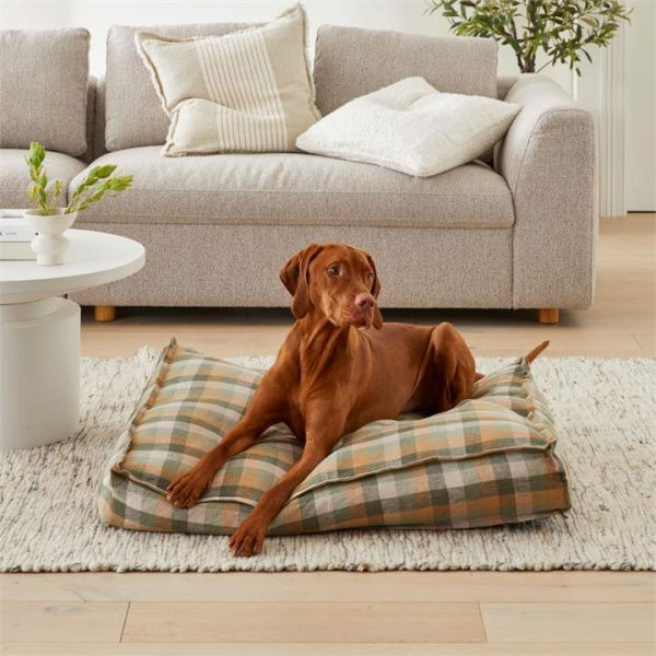 Adairs Green Pet Bed Fetch Belgian Multi Greens Check Linen Pet Bed