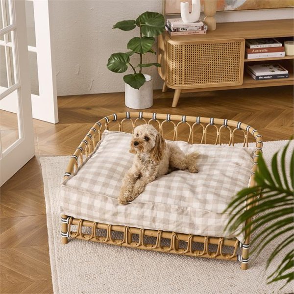 Fetch Natural Pet Bed Belgian Natural Check Linen Pet Bed