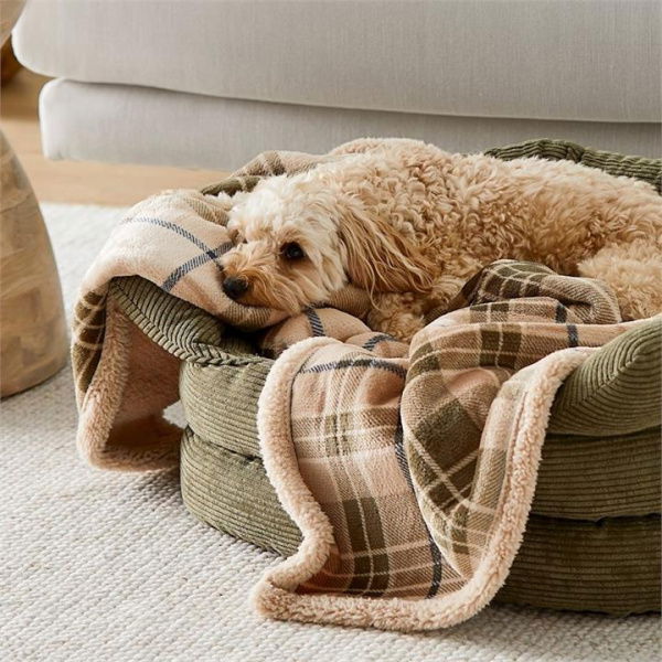 Adairs Natural 150x100cm Fetch Maisy Pet Blanket Biscuit/Forest Check 150x100cm