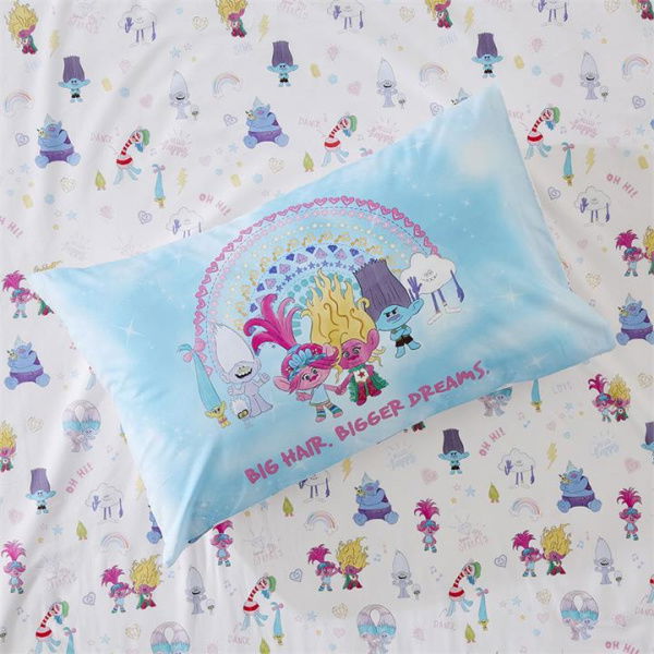 Universal Trolls Big Hair Bigger Dreams Sky Blue Kids Text Pillowcase By Adairs (Blue Pillowcase)