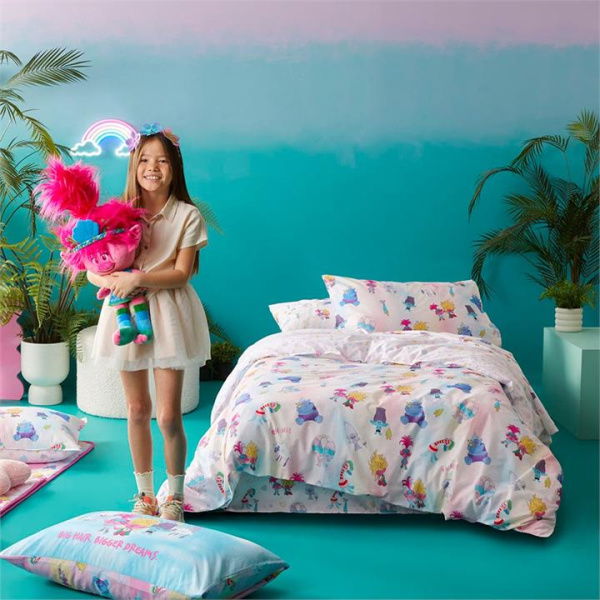 Adairs Pink Double Universal Trolls Born Sparkly Rainbow Quilt Cover Set