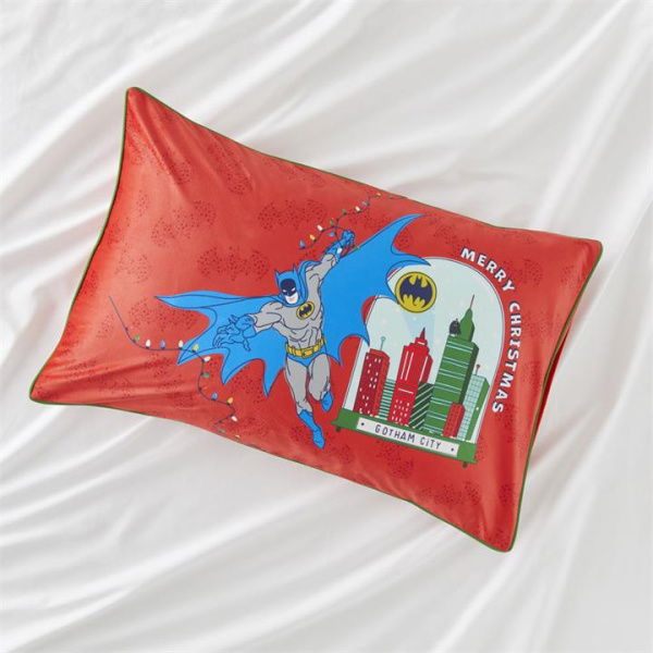 Warner Bros Batman Christmas Text Pillowcase - Red By Adairs (Red Pillowcase)