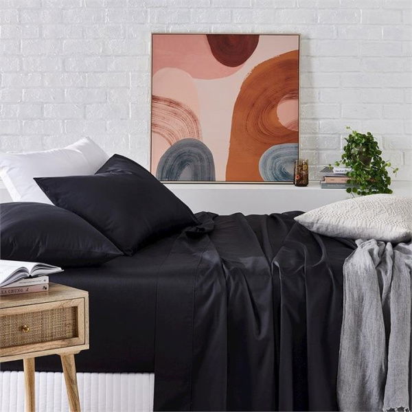 Worlds Softest Cotton Sheets 500TC Pima Worlds Softest Cotton India Ink Sheet Set - Black By Adairs (Black Double)