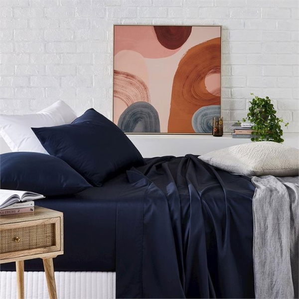 Worlds Softest Cotton Blue Single Sheets 500TC Pima Navy Sheet Set By Adairs