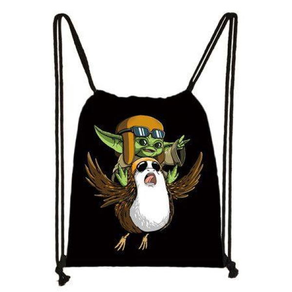 03-Baby Yoda Cartoon Universe Drawstring Bag,Sports Backpack, Fitness Backpack, Waterproof, Large Capacity, Foldable, Small