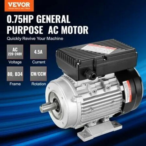 0.55KW Electric Motor 1400 rpm AC 220~240V 4.5A 80 B34 Frame Air Compressor Motor Single Phase 19mm Keyed Shaft CW/CCW Rotation