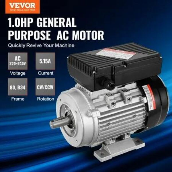 0.75KW Electric Motor 2850 rpm AC 220~240V 5.15A 80 B34 Frame Air Compressor Motor Single Phase 19mm Keyed Shaft CW/CCW Rotation