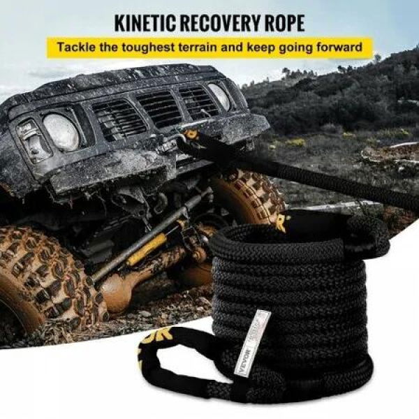 1-1/4' x 31.5' Kinetic Recovery & Tow Rope, 23723kgs, Heavy Duty Nylon Double Braided Kinetic Energy Rope, for Truck Off-Road Vehicle ATV UTV, Carry Bag Included, Black