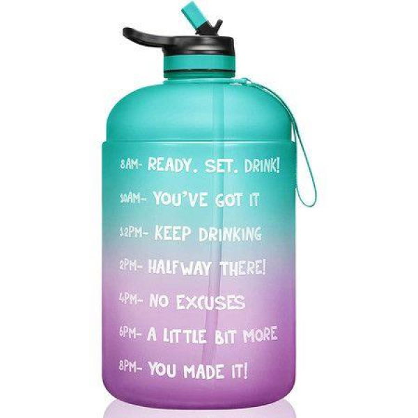 1 Gallon/128 Oz Motivational Water Bottle With Time Marker And Straw BPA Free.