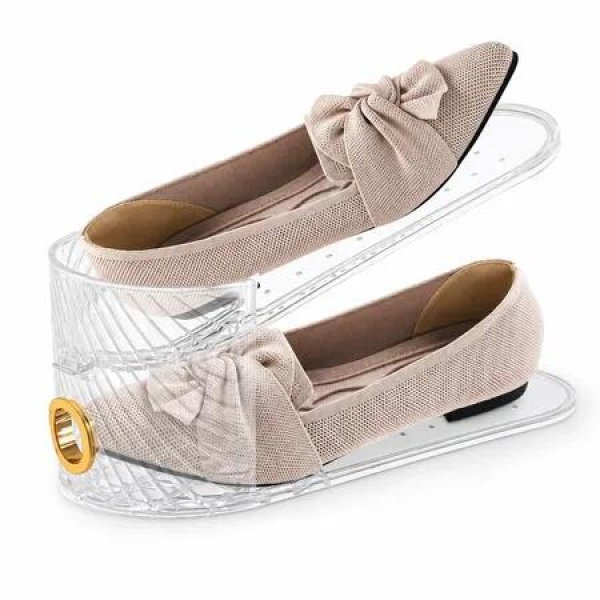1 Pack Adjustable Shoe Slot Organiser Double Layer Space Saving Shoe Stacker for Wardrobes Closets Shelves Trainers Flats Heels and Everyday Footwear