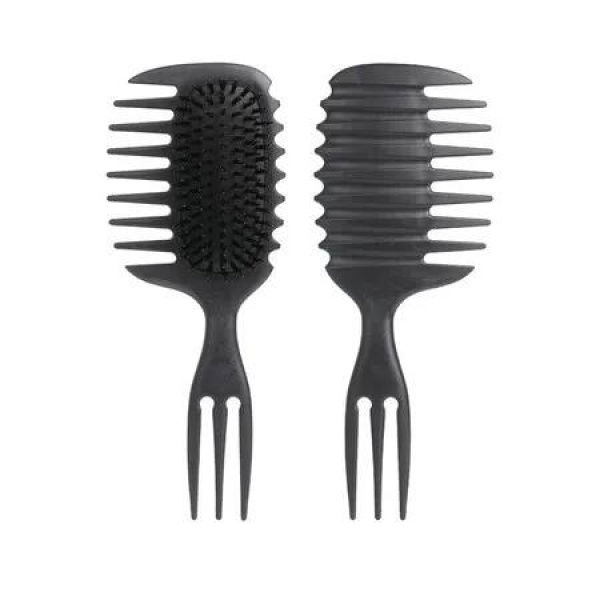 1 Pack Black Wet Dry Dual Use Anti Static Curl Definition Air Cushion Airbag Comb With Three-Pronged Wide-Tooth