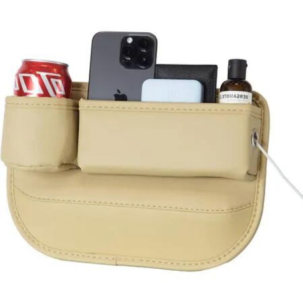 1 Pack Car Seat Gap Filler Organizer,Car Seat Organizer,Seat Gap Storage Box with Cup Holders,Car Leather Cup Holder Gap Bag Front Seat (Left Side)