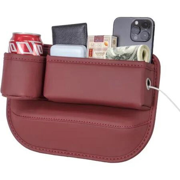 1 Pack Car Seat Gap Filler Organizer,Car Seat Organizer,Seat Gap Storage Box with Cup Holders,Car Leather Cup Holder Gap Bag Front Seat (Left Side)
