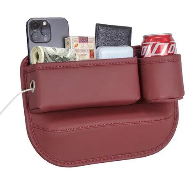 1 Pack Car Seat Gap Filler Organizer,Car Seat Organizer,Seat Gap Storage Box with Cup Holders,Car Leather Cup Holder Gap Bag Front Seat (Right Side)
