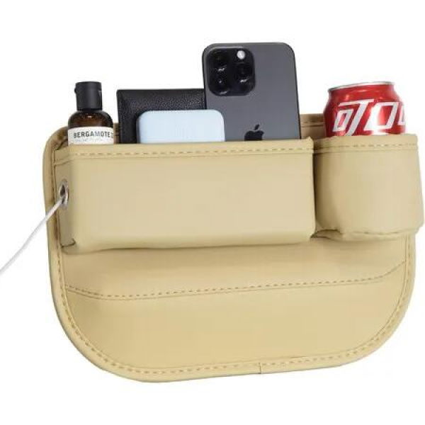 1 Pack Car Seat Gap Filler Organizer,Car Seat Organizer,Seat Gap Storage Box with Cup Holders,Car Leather Cup Holder Gap Bag Front Seat (Right Side)