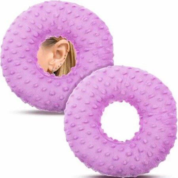 1 Pack Ear Piercing Donut Pillow with Hole, Side Sleeper Ear Support Cushion, Pressure Relief Sleep Ear Guard for Piercing Recovery (Purple)